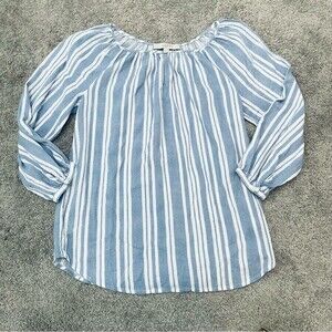LOFT Blue and White Striped 100% Cotton Keyhole Top Size XS